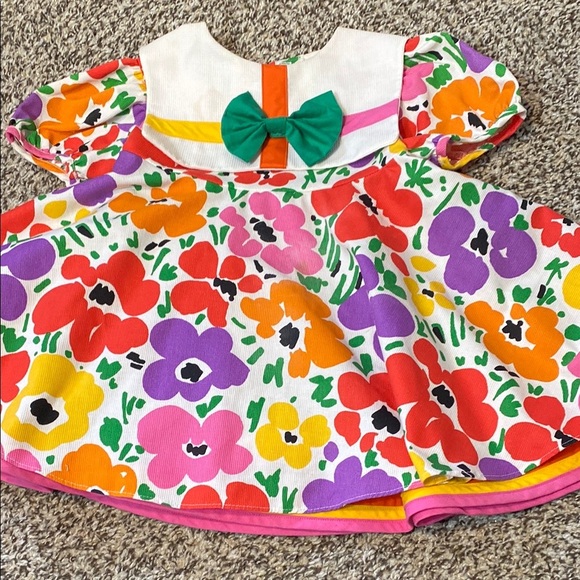 VNTG Isabella Floral Red and Purple  Sundress with Puff Cap Sleeves & Bib Collar - Picture 1 of 12